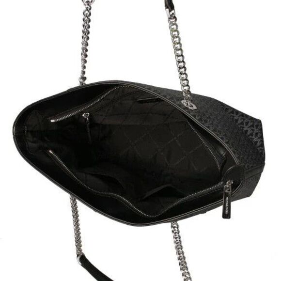 Authentic Michael Kors Jet Set Item Black/Silver Medium Front Zip Chain Tote :) - Picture 2 of 16